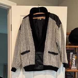 Vintage VTG Yorkshire & Hill - Black Knit Leather Jacket Coat Cardigan - L / XL